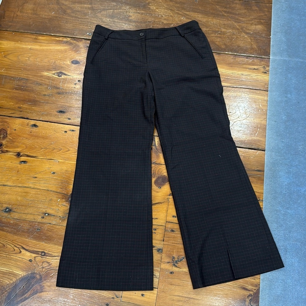Nine West Slouchy Cyndi stretch brown box pattern office trousers pants size 10